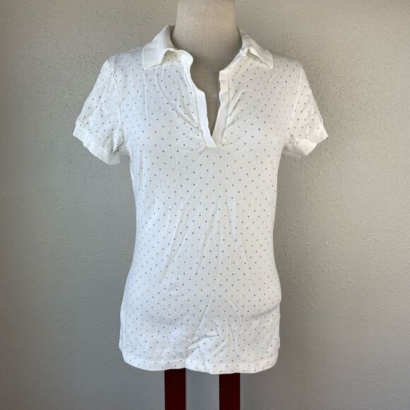 Tommy Hilfiger Pastel Polka Dot V-Neck Polo Top Size M EUC - Picture 1 of 7